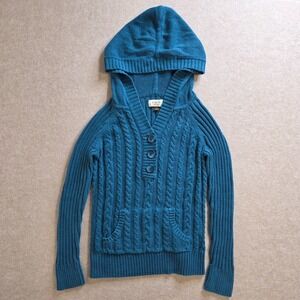 Y2K Fitted Cable Knit Hoodie Sz‎ S Ribbed Preppy Boho 2000s Sweater Bella Swan